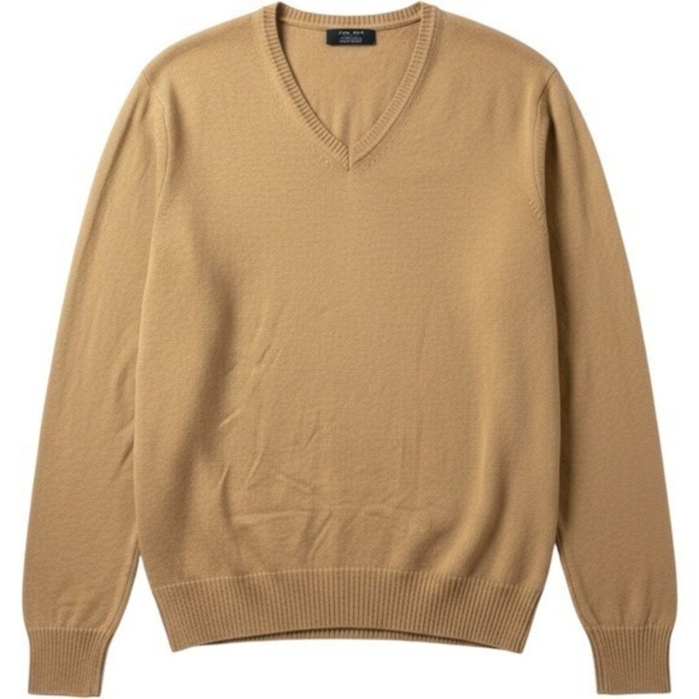 Zara Man Classic Sport Tan V-Neck Knit Sweater Mens Medium